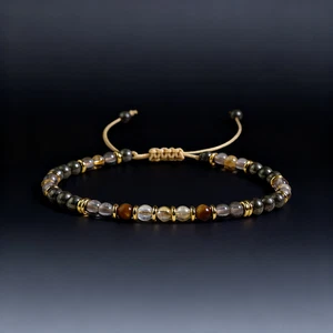 Natur Edelstein Heilarmband, Citrin Rauchquarz Tigerauge Pyrit, Energie - Bild 1 von 7