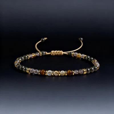 Pulsera curativa de piedras preciosas naturales, citrino cuarzo ahumado ojo de tigre pirita, energía Foto 1 de 4