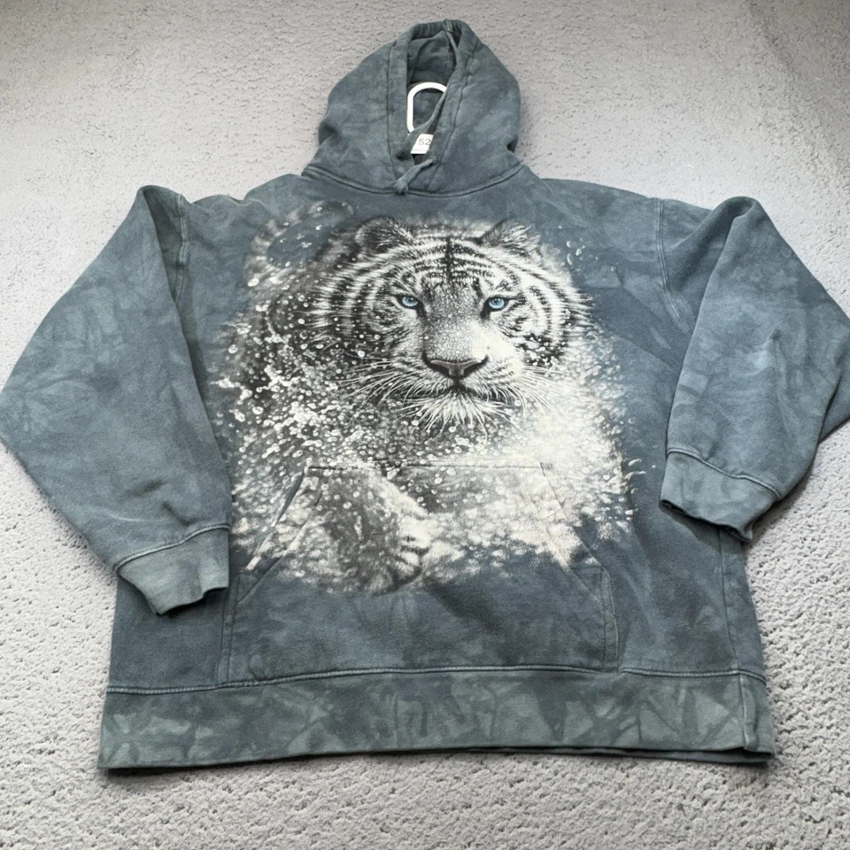 Sudadera con Capucha The Mountain Para Hombres 2XL Verde Tie Dye Blanco Tigre Arte Gráfico Foto 1 de 4