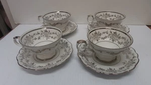 Set of 4 Bavarian Crest "Romance" Tea Cups & Saucers Germany Platinum Porcelain - Picture 1 of 11