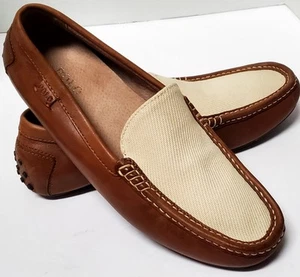 POLO Ralph Lauren Shoes Woodley Driver 10.5D Canvas Leather Brown Ivory Canvas - Picture 1 of 16