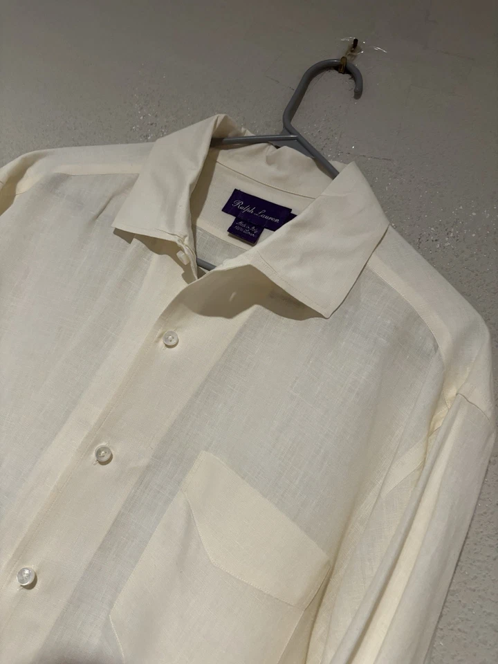 Purple Label Ralph Lauren кремовый белый лен на пуговицах мужские XL сделано в Италии - Изображение 1 из 4