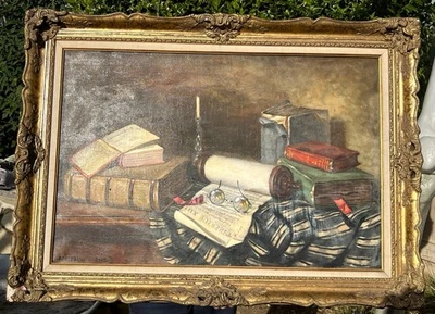 Pintura al óleo sobre lienzo de la escena de János Apátfalvi arte original firmado enmarcado en oro Foto 1 de 4