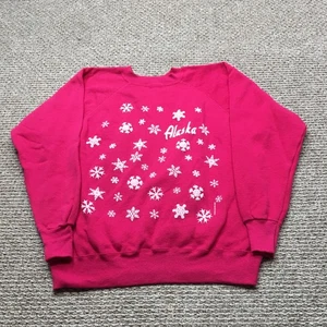 Vintage Alaska Sweatshirt Erwachsene L/XL Rosa Puffy Print Schneeflocken Made in USA 80er - Bild 1 von 11