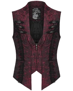 Punk Rave Herren Gothic Jacquard Rosen Spitze Verzierung Weste - Rot - Bild 1 von 13