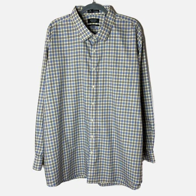 Camisa para hombre Nordstrom a cuadros con botones 37 amarilla y azul calce tradicional algodón Foto 1 de 4