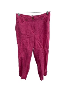 JM Collection Leinen Cropped Hose rosa Gr. 8 vorne flach gerades Bein feminin - Bild 1 von 10
