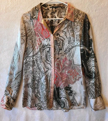 Blusa Top Camisa Elie Tahari 100% Seda Manga Larga Talla SP Bufanda Verde Cachemira  Foto 1 de 4