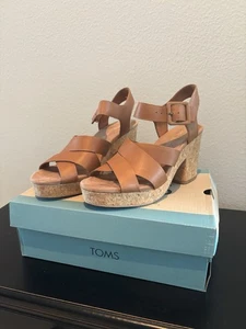 Toms Women's Brown Leather Strapped High Heels - Picture 1 of 5