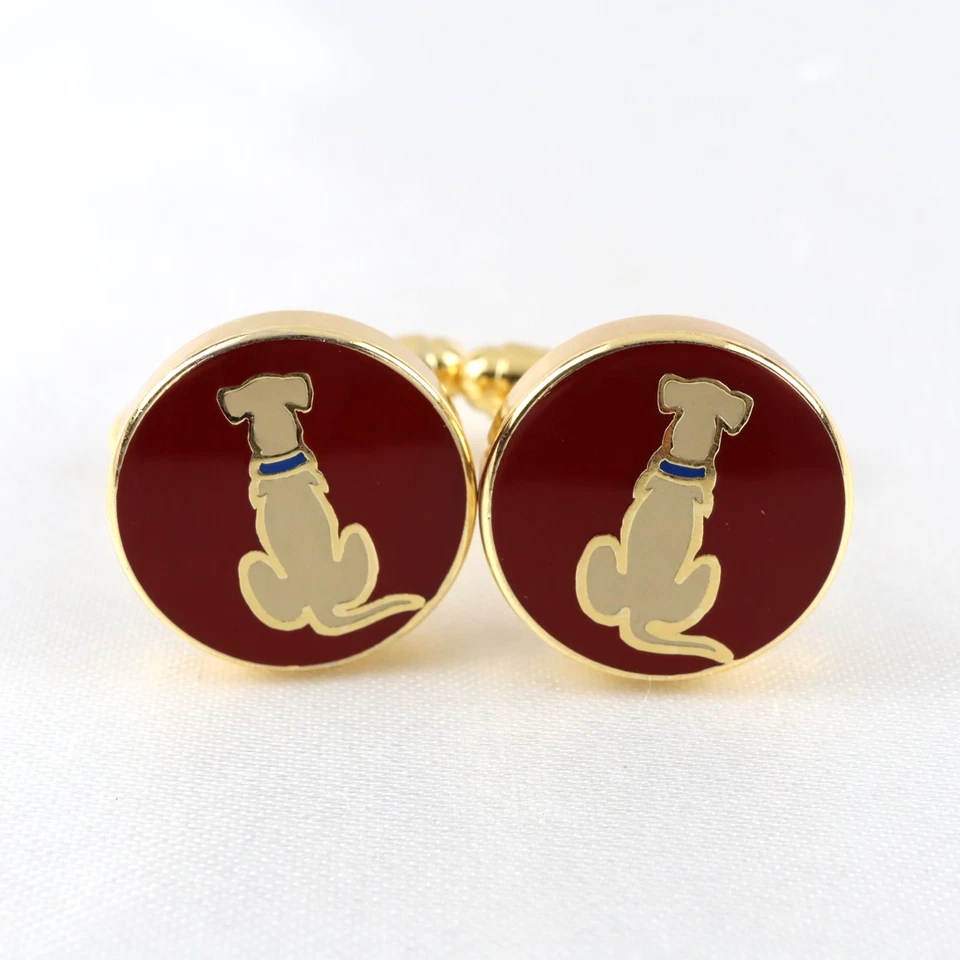 Vintage Ferragamo Cufflinks Dog Motif Red Enamel Gold Tone Metal Made in Italy - Image 1 of 4