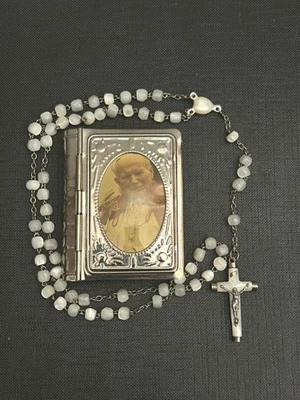 Chapelet Ancien XIXe XXe Argent Massif Perles Nacre Avec Boite - Photo 1/4