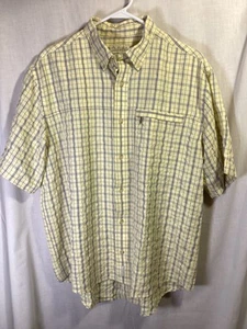 Cabela’s Yellow Plaid Large Short Sleeve Modal Blend Activewear Button Down B8 - Picture 1 of 4