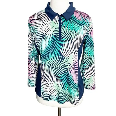 Tommy Bahama Golf Women's M 1/4 Zip Green Tropical Floral Print Long Sleeve Top - Image 1 of 4