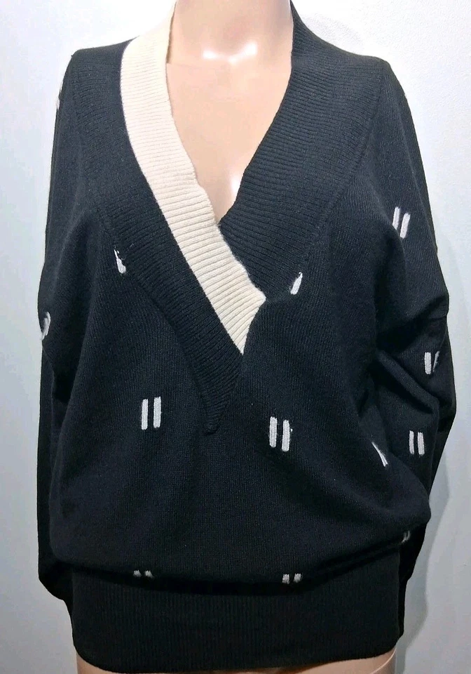 Gianni Versace Women's Vtg Black White Cashmere Sweater Size IT 40 - Image 1 of 4