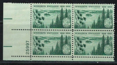 US 1958 Very Fine MNH Plate Block of 4 Stamps Scott # 1106 Minesota Statehood - Image 1 of 2