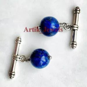 Natürlich Lapislazuli Edelstein Mit 14K Weiß Vergoldet Silber Manschetten #700 - Bild 1 von 11