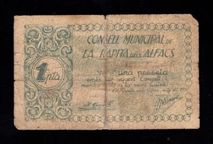 F.C. LA RAPITA DELS ALFACS (TARRAGONA) , 1 PESSETA 1937 , B/C- . - Imagen 1 de 2