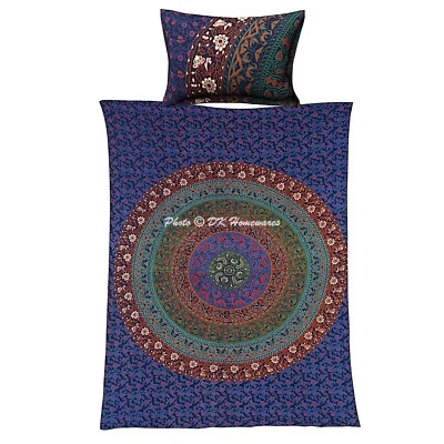 Capa de edredom azul floral colcha dupla edredom vintage conjunto de cama hippie jogar - Imagem 1 de 4