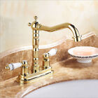 Gold Color Brass 4" Centerset Bathroom Two Holes Basin Faucet Sink Tap enf428