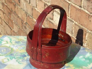 Antique Chinese hand painted red elm basket - Picture 1 of 13