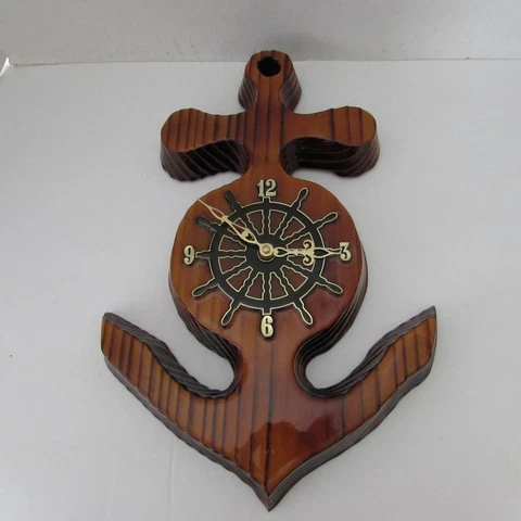 Handmade Wooden Anchor Shaped Clock - Clear Coated - (EUC) Cover