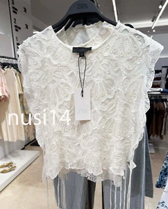 ZARA NEW WOMAN EMBROIDERED RUFFLE SIDE TIE KNIT TOP WHITE S,M,L 3920/270/250 - Picture 1 of 3