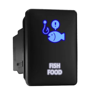 FISH FOOD Blue/White LED Backlit Short Push Button 1.28"x 0.87" (Fit: Toyota) - Picture 1 of 6