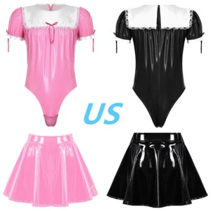 Men Sissy 2 Pieces Lingerie Bodysuit with Skirt Outfits Crossdressing Costume - Imagen 1 de 29