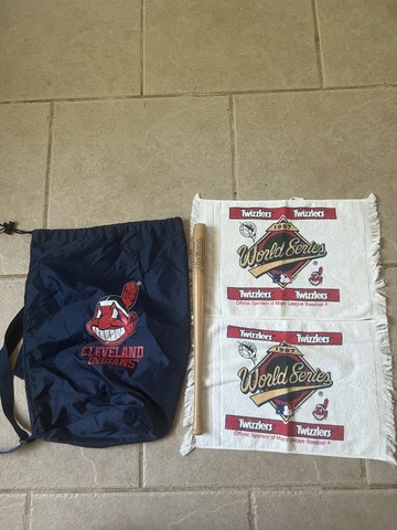 vintage cleveland indians memorabilia lot Mini bat World Series towels SGA bag Cover
