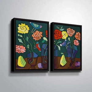Patterned Roses, 2 Piece Floater Framed Canvas - Picture 1 of 3