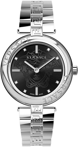 Versace VE2J00521 New Lady nero argento acciaio inox orologio da polso donna NUOVO
