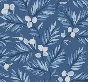 * Dutch Wallcovering First Class Navy Grey & White Plums + Leaves BL70712 - Picture 1 of 2