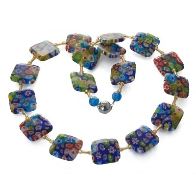 Millefiori Glas Perlen Kette Quadrat 2 cm Perlen Magnetverschluss - Bild 1 von 3