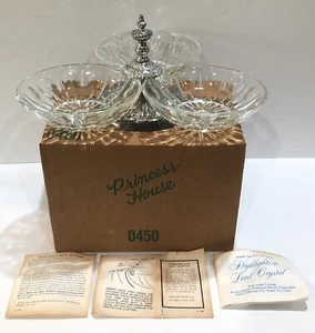 Vintage Princess House #450 Regency Silberplatte 3 Glasschalen Servierset Neu aus altem Lagerbestand - Bild 1 von 9