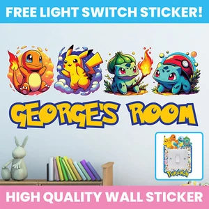 PEGATINA DE PARED POKEMON CUALQUIER NOMBRE CALCOMANÍA POKEMON DECORACIÓN DORMITORIO NIÑOS - Imagen 1 de 2