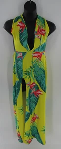 Women's Yellow Tropical High Split Deep V Long Summer Stretch Maxi Dress Size XL - Picture 1 of 4