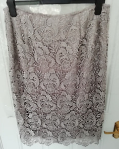 Jacques Vert Size 14 Silver Grey Lace Occasion Skirt Back Zip Lined NEW Wedding