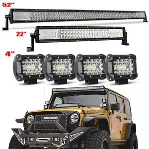 52" 22" LED Light Bar Combo Kit + 4x 4" Cube Pods Off road Driving 4WD Truck - Picture 1 of 16