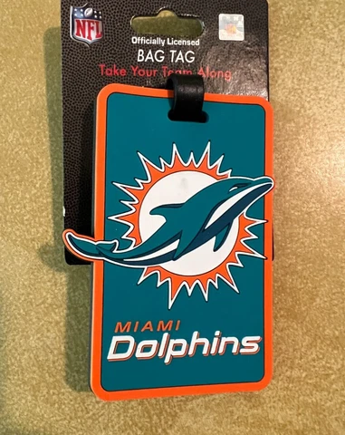 2 ~ NFL Miami Dolphins ~  Soft Luggage ID Bag Tags /Gym bag / Golf bag ~ NEW Cover