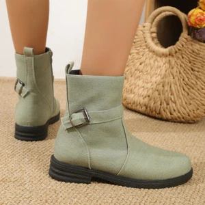Botines cortos de tacón grueso con cremallera lateral holgados occidentales para mujer - Imagen 1 de 8