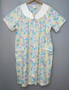 Vintage Plus Size 1X Floral Eyelet Lace Pearl Snap Nightgown House Dress Grandma - Picture 1 of 9