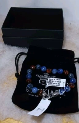 BLACKJACK Men’s Stainless Steel Beaded Bracelet Sodalite Red Tiger Eye BJS16BLS - Image 1 of 4