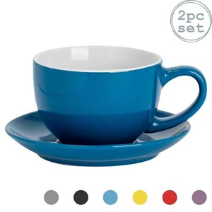 Argon Tableware 2 Piece Coloured Cappuccino Cup and Saucer Set - Blue - 250ml - Picture 1 of 7
