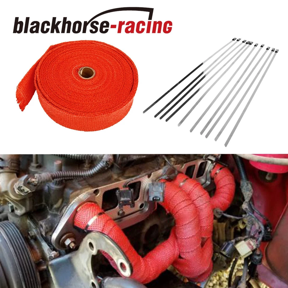 Fita térmica vermelha 2" x 50 pés (15 m) cabeçalho de exaustão fibra de vidro com 10 gravatas de aço - Imagem 1 de 4