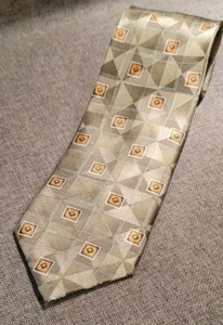 Jos A Banks Silk Tie Green, Beige, Orange and Blue - 60" length, 3 3/4 " width - Picture 1 of 10
