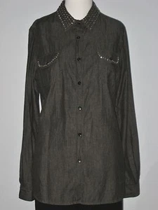BIANCA NYGARD Size 8 Blue Long Sleeve Button Down Studded Shirt - Picture 1 of 1