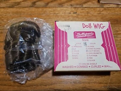 Peluca de muñeca vintage Dollparts puede lavar peine rizado - Dynel talla 8 LC marrón claro Foto 1 de 3