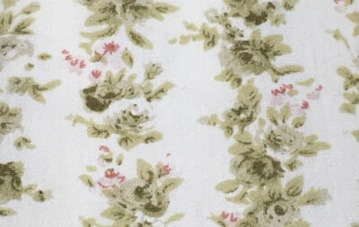 Khaki & Pink Flower Stripe on Cream Cotton Fabric 2Y x 44"W - Image 1 of 3