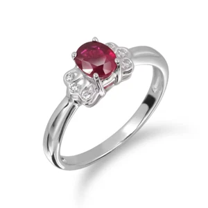 Oval Ruby Diamond Ring 14K White Gold Vintage Engagement Ring - Picture 1 of 5