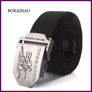 BOKADIAO Men&Women Military Canvas Belt Vintage NAVY SEAL Metal Buckle Luxury - Picture 1 of 43
